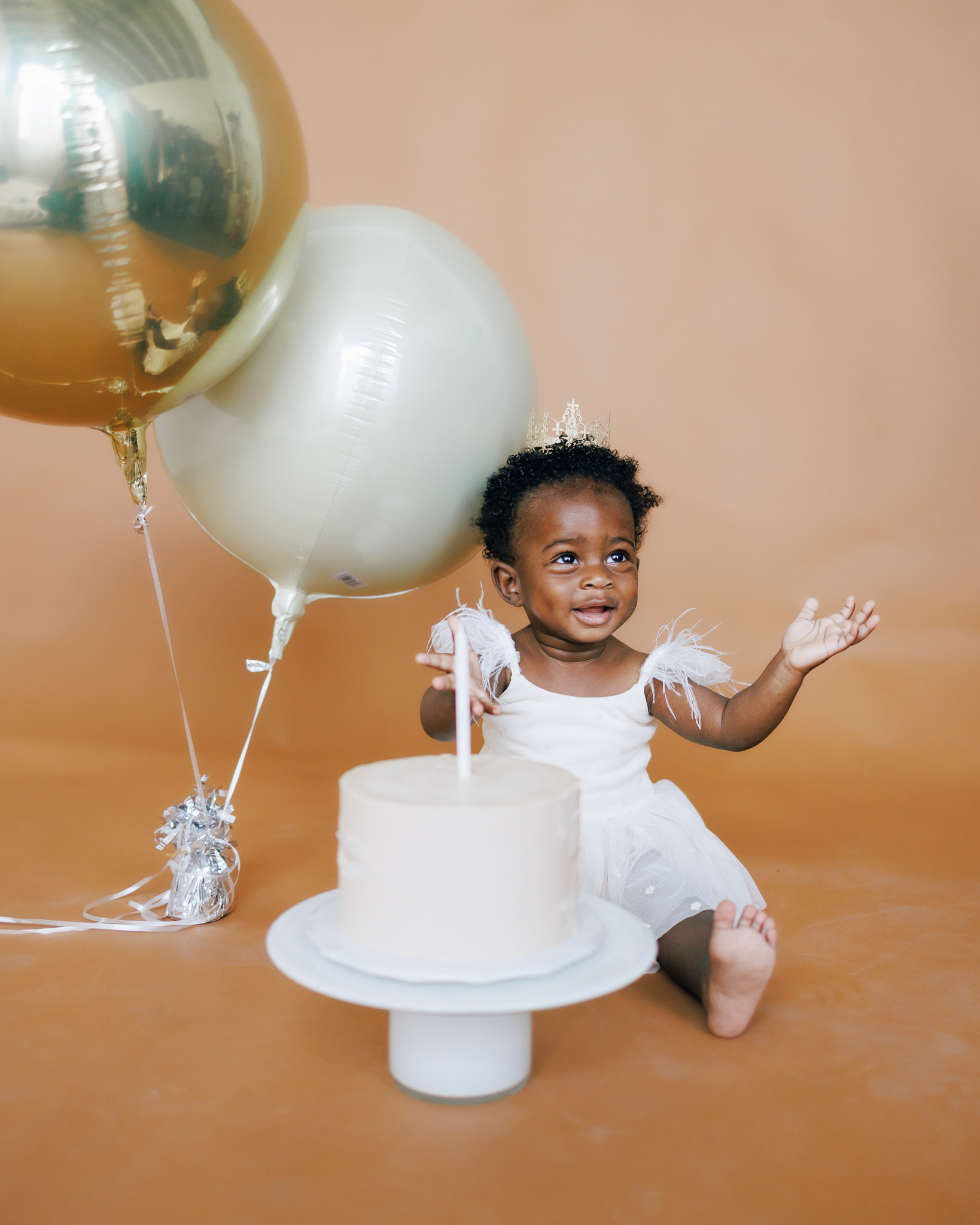 one year photo shoot baby girl with smash cake